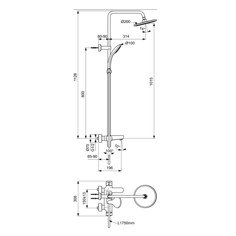 Душ система Ideal Standard Cerafine O с чучур BC525AA